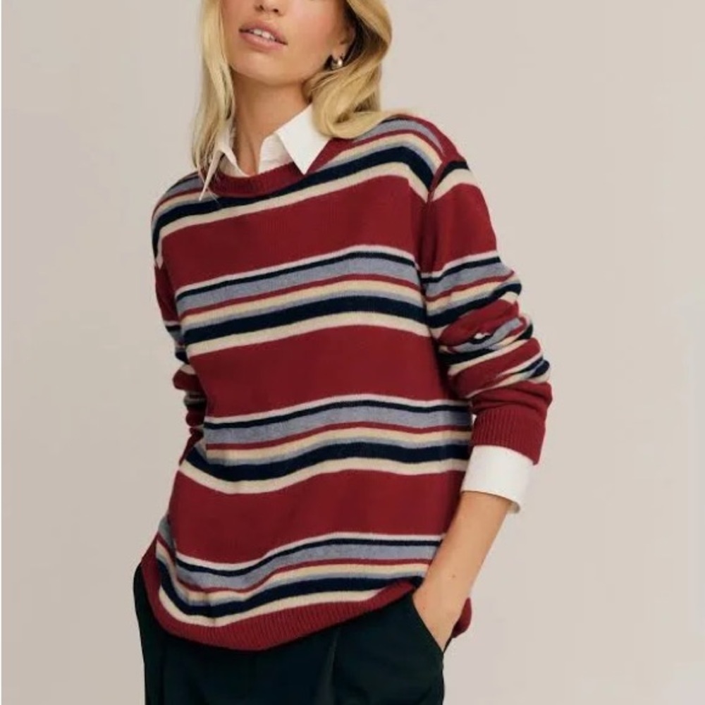Reformation Red and Blue Crew Neck Sweater